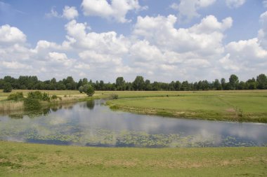 Fort Elden Westerveld 'in eski at nalı biçimli hendeği Arnhem, Hollanda' da parkta