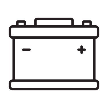 Araba aküsü ikonu. Enerji güç toplayıcısı. Otomotiv şarj tabelası. Beyaz arkaplanda izole edilmiş otomatik pil sembolleri. Vektör illüstrasyonu.