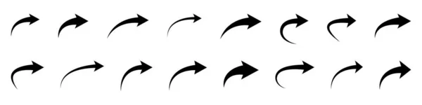 白に隔離された黒い曲線の矢のセット — ストックベクタ