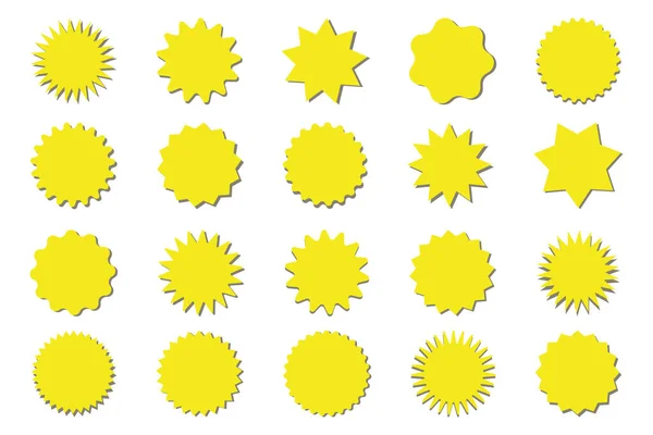 Set Adesivi Gialli Starburst Collezione Offerte Speciali Vendita Etichette Sunburst — Vettoriale Stock