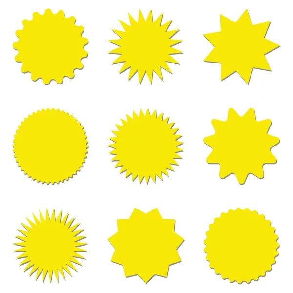 Set Autocollant Starburst Jaune Collection Étiquettes Insignes Insolateurs Ronds Forme — Image vectorielle