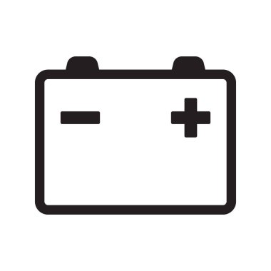 Araba aküsü ikonu. Enerji güç toplayıcısı. Otomotiv şarj tabelası. Beyaz arkaplanda izole edilmiş otomatik pil sembolleri. Vektör illüstrasyonu.