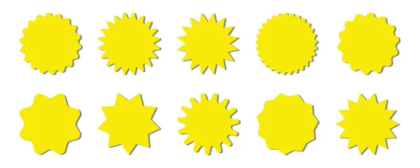 Conjunto Adesivos Amarelos Starburst Coleção Ofertas Especiais Venda Redonda Forma — Vetor de Stock