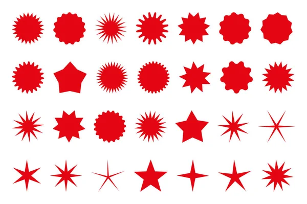 Σύνολο Κόκκινο Αστέρι Ήλιο Σχήμα Πώληση Αυτοκόλλητα Προωθητικά Κολλώδεις Σημειώσεις — Διανυσματικό Αρχείο