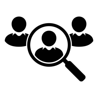 İşe alım simgesi. İnsan simgesi, çalışan arama sembolü konsepti, kafa avlama ikonu, personel seçimi, vektör illüstrasyonu arayan büyüteç.