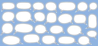 Konuşma baloncukları. Baloncuk mesajı, çizgi film sohbet kutusu, mesaj kutusu. Boş vektör konuşma balonları. Çizgi film balonu kelime tasarımı.