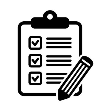 Kalem vektör simgesi olan pano. Grafik ve web tasarımı için siyah illüstrasyon beyaz arkaplanda izole edildi.