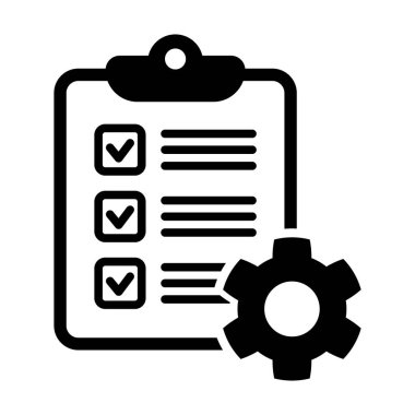 Teknik destek kontrol listesi simgesi. Vites izole edilmiş simgesi olan pano. Yönetim düz simge konsepti. Yazılım geliştirme.