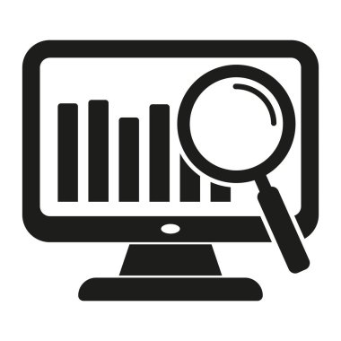 Çizelge simgesi olan ekran, rapor simgesi olan bilgisayar monitörü, çevrimiçi izleme, istatistik işareti. Beyaz arkaplanda analiz simgesi kavramı izole edildi.