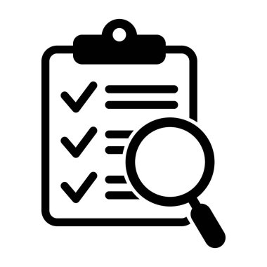 Analiz, ikon analiz. Büyüteç simgeli pano, iş konsepti. Dosya arama simgesi, belge araması, vektör izole.