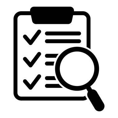 Analiz, ikon analiz. Büyüteç simgeli pano, iş konsepti. Dosya arama simgesi, belge araması, vektör izole.