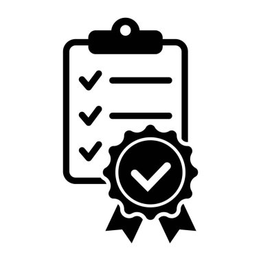 Checklist with certificate icon. Premium quality symbol. Achievement badge. Tasks done icon. Signed approved document. Project completed. Quality mark. Achievement badge vector.