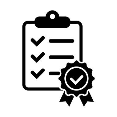 Checklist with certificate icon. Premium quality symbol. Achievement badge. Tasks done icon. Signed approved document. Project completed. Quality mark. Achievement badge vector.