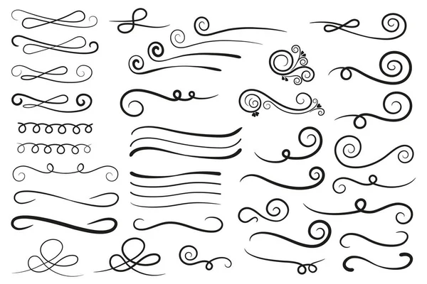 Swirl Swoosh Flourish标志 俯冲设计元素 手绘装饰卷曲文字分割器 — 图库矢量图片