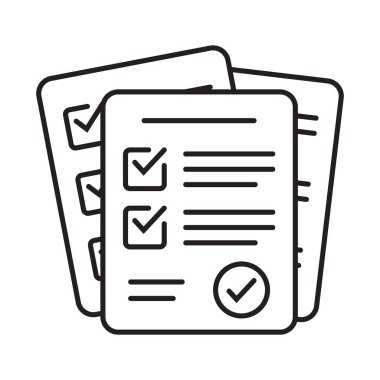 Survey icon. Questionnaire checklist form. Brief, survey or paper exam with check list. Report document with tick or checkmark.