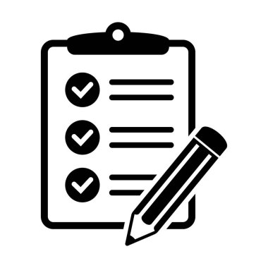 Clipboard with pencil vector icon. To do list icon. Questionnaire icon. Black illustration isolated on white background for graphic and web design.