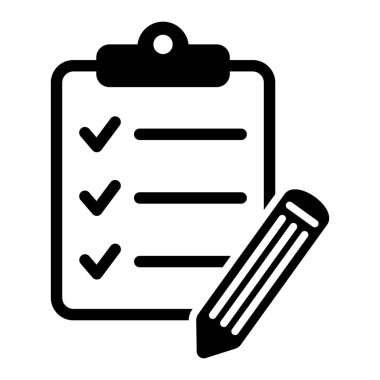 Clipboard with pencil vector icon. To do list icon. Questionnaire icon. Black illustration isolated on white background for graphic and web design.