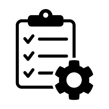 Clipboard and gear icon. Project management concept flat style. Technical support check list with cog. Software development concept. Vector illustration for web and app.