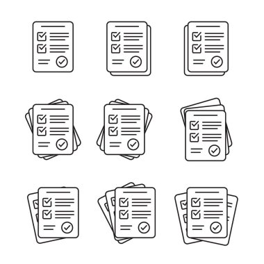 Survey icon. Questionnaire checklist form. Brief, survey or paper exam with check list. Report document with tick or checkmark.