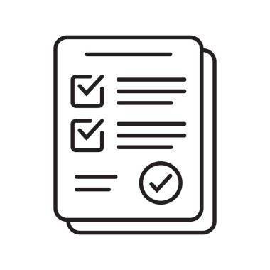 Survey icon. Questionnaire checklist form. Brief, survey or paper exam with check list. Report document with tick or checkmark.
