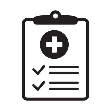 Medical history icon, medical report symbol. Health care clipboard icon. Medical card icon.
