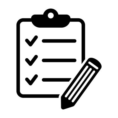 Clipboard with pencil vector icon. To do list icon. Questionnaire icon. Black illustration isolated on white background for graphic and web design.