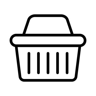 Alışveriş sepeti ikonu - vektör çizimi. Alışveriş arabası, çanta, online alışveriş, beyaz arka planda perakende vektör çizimi tasarımı. Satır biçimi simgesi, genişletilmiş vuruş.