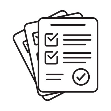 Survey icon. Questionnaire checklist form. Brief, survey or paper exam with check list. Report document with tick or checkmark.