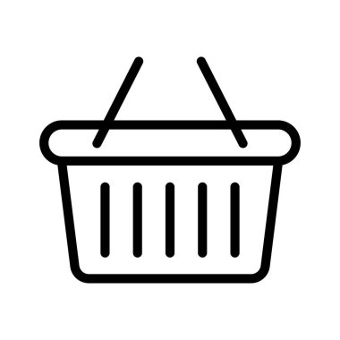 Alışveriş sepeti ikonu - vektör çizimi. Alışveriş arabası, çanta, online alışveriş, beyaz arka planda perakende vektör çizimi tasarımı. Satır biçimi simgesi, genişletilmiş vuruş.