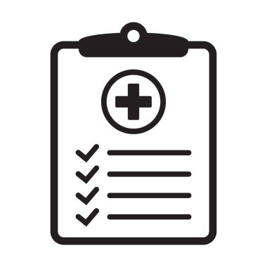 Medical history icon, medical report symbol. Health care clipboard icon. Medical card icon.
