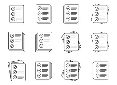 Checklist vector icon in line art style. Document icon, illustration isolated on white background for graphic and web design.