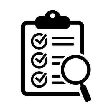 Analiz, ikon analiz. Büyüteç simgeli pano, iş konsepti. Dosya arama simgesi, belge araması, vektör izole.