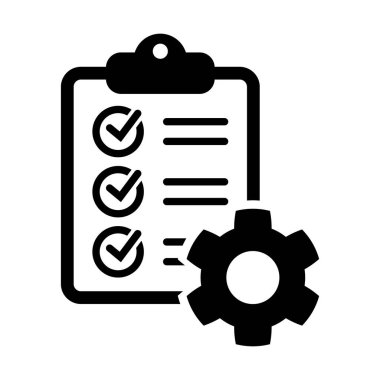 Clipboard and gear icon. Project management concept flat style. Technical support check list with cog. Software development concept. Vector illustration for web and app.