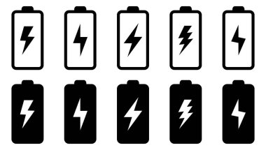 Battery icon with lightning bolt sign. Battery charging icon with lightning bolt symbol.