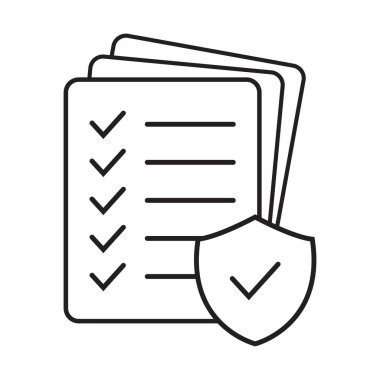 Checklist and shield line icon, Insurance policy concept, data document security, vector icon.