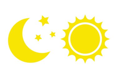 Night icon of the moon with stars and sun icon, vector on white background.