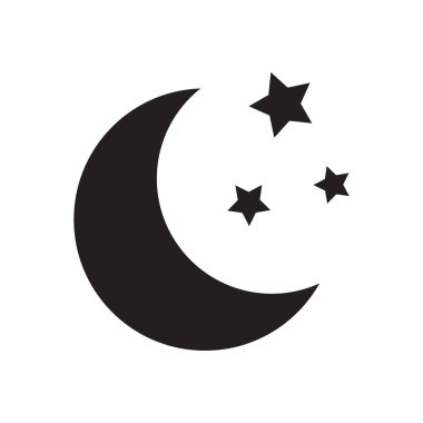 Beyaz arkaplanda yıldız simgesi olan ay. Uyku zamanı sembolü. Gece ikonu. Minimalist stil.
