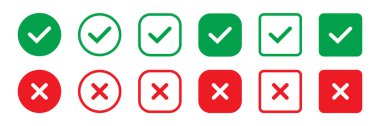 Cross mark and Check mark vector icon. Yes or no line symbol, approved or rejected icon for user interface.