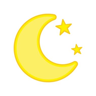 Moon with stars icon in yellow color. Bedtime symbol. Night icon.