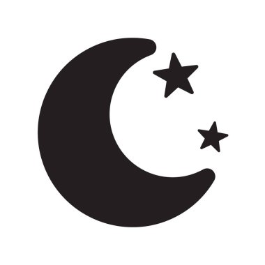 Moon with stars icon in black color. Bedtime symbol. Night icon.