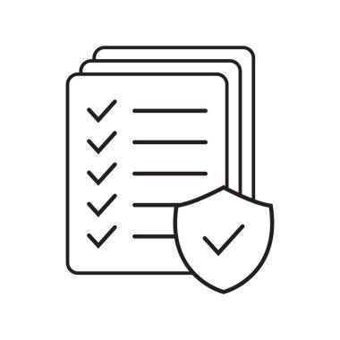 Checklist and shield line icon, Insurance policy concept, data document security, vector icon.