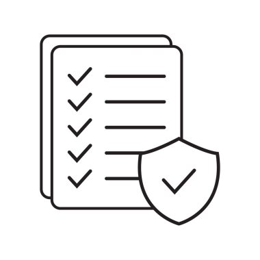 Checklist and shield line icon, Insurance policy concept, data document security, vector icon.
