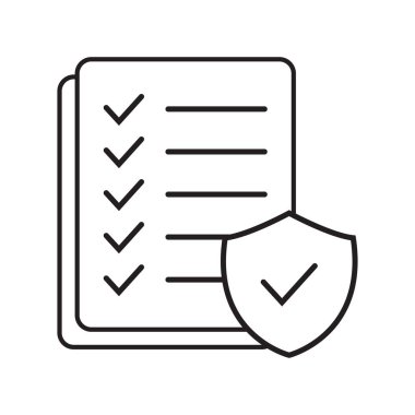 Checklist and shield line icon, Insurance policy concept, data document security, vector icon.
