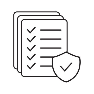 Checklist and shield line icon, Insurance policy concept, data document security, vector icon.