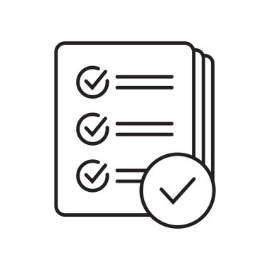 Checklist with mark line icon, report thin line icon on white background.