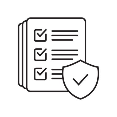 Checklist and shield line icon, Insurance policy concept, data document security, vector icon.