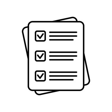 Checklist vector icon in line art style. Document icon, questionnaire icon, illustration isolated on white background for graphic and web design.