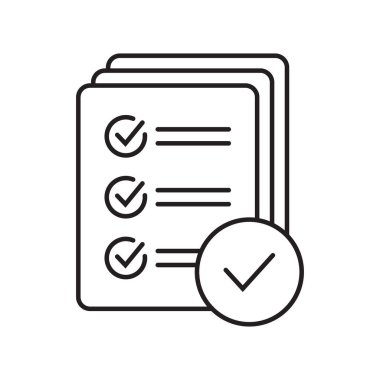 Checklist with mark line icon, report thin line icon on white background.