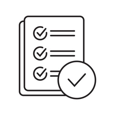Checklist with mark line icon, report icon on white background.