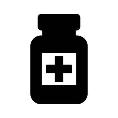 Medicine bottle icon. Black and white icon. Vector illustration.